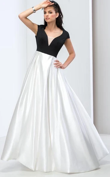 Vintage A-Line Cap Sleeve Color Block Prom Dress