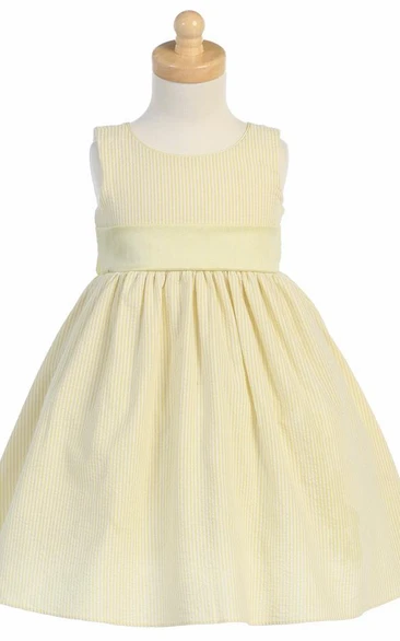 Tea-Length Tiered Sleeveless Flower Girl Dress