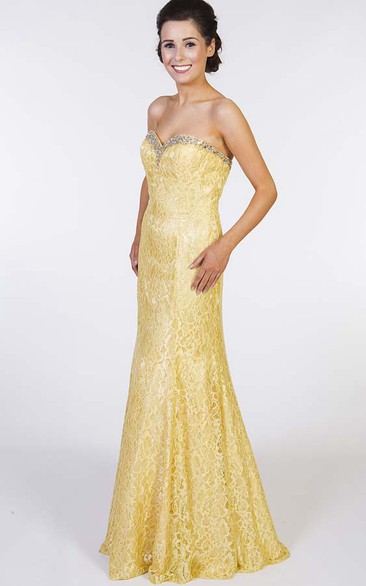 Sheath Floor-Length Sleeveless Sweetheart Beaded Lace Prom Dress