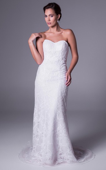 Sheath Sleeveless Floor-Length Strapless Lace Wedding Dress