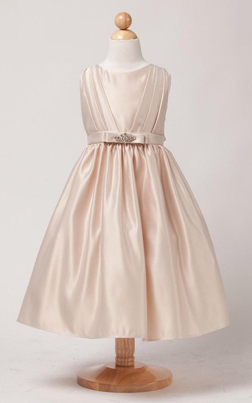 Beaded Pleated Satin Flower Girl Dress With Tiers