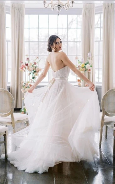 Flowy Tulle Sweetheart Criss-cross Empire A-line Pleated Wedding Dress