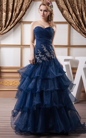 Sweetheart A-Line Criss-Cross Lace and Gown With Tiers