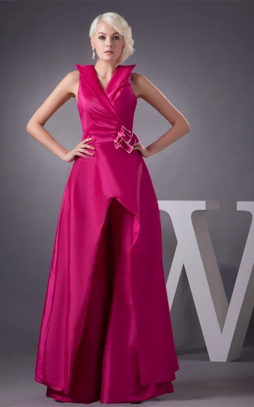 Sleeveless Satin Maxi Flower and Gown With Ruching