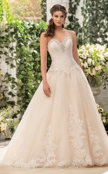 Sweetheart A-Line Long Gown With Appliques And Pleats