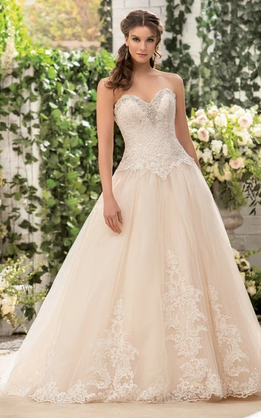 Sweetheart A-Line Long Gown With Appliques And Pleats