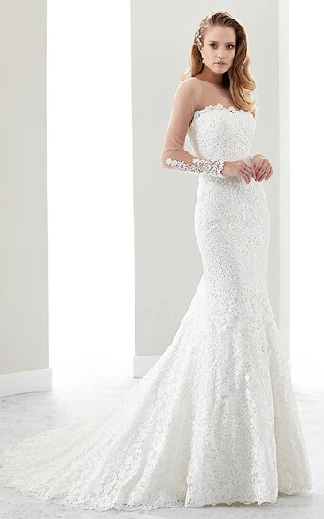 Strapless Brush-Train Sheath Mermaid Lace Gown With Keyhole Back