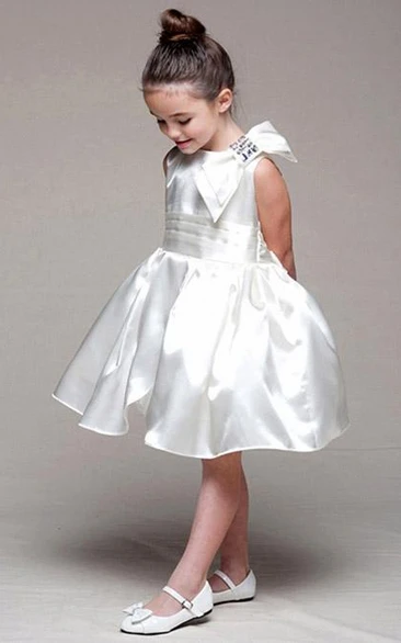 Midi Sleeveless Bowed Satin Flower Girl Dress