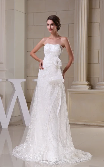 Sleeveless Sheath Lace Flower and Dress With Ruching