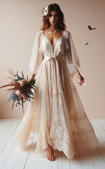 Cream Lace Bohemian Maxi Dress