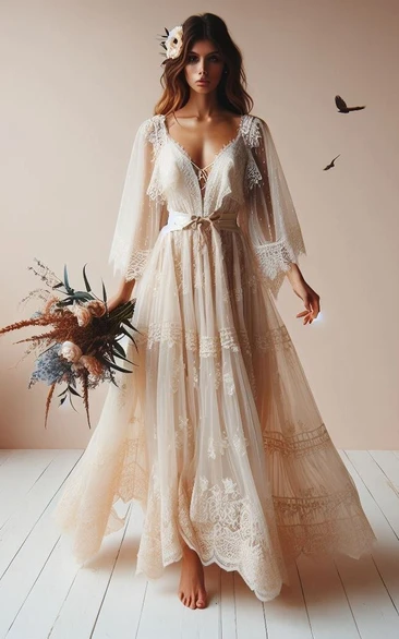 Cream Lace Bohemian Maxi Dress
