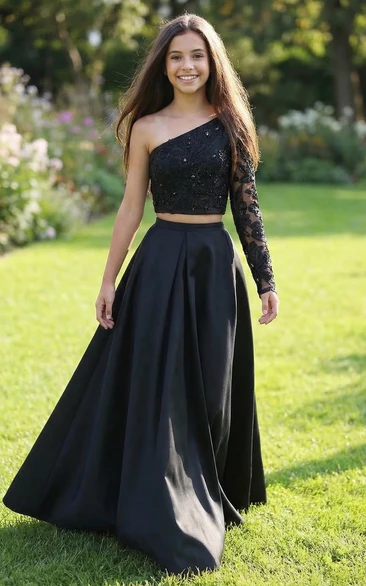 One-Shoulder Lace Flower Girl Dress