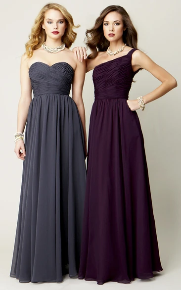 Ruched One-Shoulder Sleeveless Chiffon Bridesmaid Dress