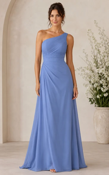 Sky Blue One-Shoulder Chiffon A-Line Bridesmaid Dress
