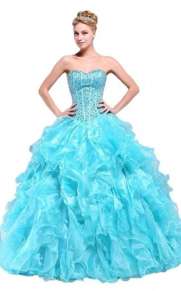 Stunning Sweetheart Ruffled Ball Gown With Beadings