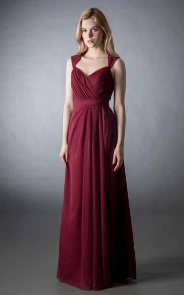 Cap Sleeve V-Neck Criss-Cross Chiffon Bridesmaid Dress With Bow And Keyhole