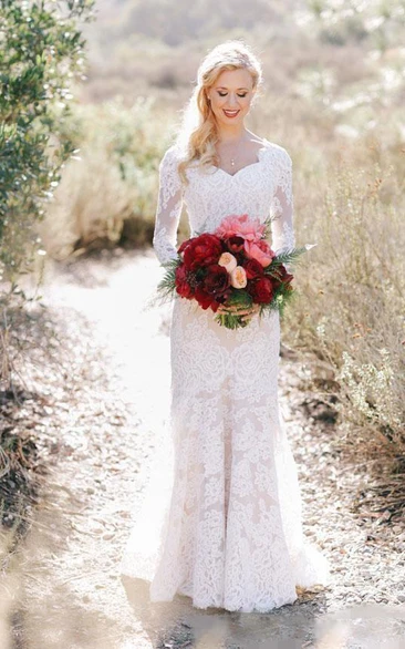 Lace Long Sleeve Country V-neck Elegant Garden Modest Wedding Dresses