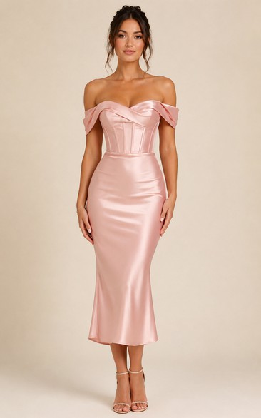 Blush Off-the-shoulder Mermaid Formal Evening Dress
