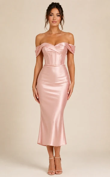 Blush Off-the-shoulder Mermaid Formal Evening Dress