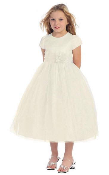 Short Tiered Tulle&Satin Flower Girl Dress