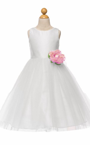 Tea-Length Tiered Tulle&Satin Flower Girl Dress