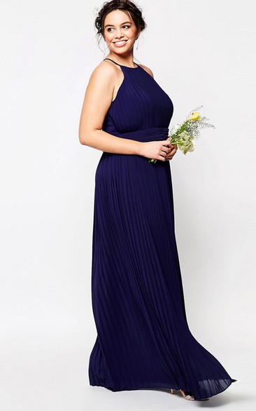 Sheath High Neck Pleated Sleeveless Chiffon Bridesmaid Dress