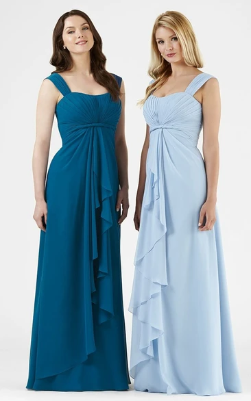 Maxi Straps Draped Sleeveless Chiffon Bridesmaid Dress