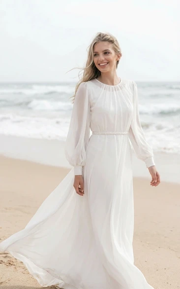 Modest Flowy Long Sleeve Bridal Wear