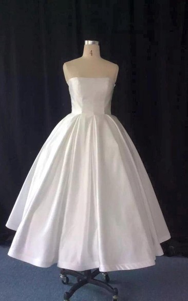 Taffeta A-Line Strapless Tea Length Ball Bridal Gown