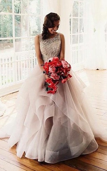 Gorgeous Beadings Sleeveless Wedding Dress Styles Tulle Ruffle