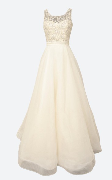 Sleeveless Bateau Neckline A-Line Organza Dress With Lace Bodice