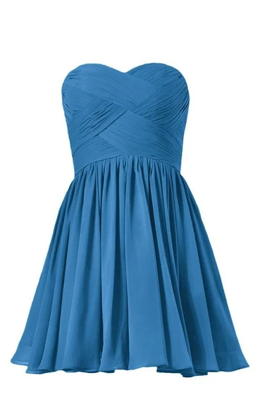 Sweetheart Asymmetrical Ruched Bodice Short Chiffon Dress