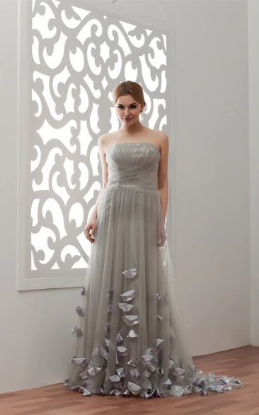 Sleeveless Maxi Tulle Pleats and Gown With Flower