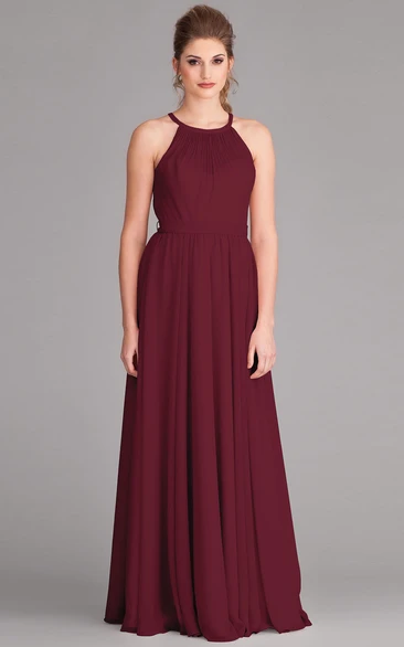 Scoop Neck Bowed Sleeveless Chiffon Bridesmaid Dress With Pleats