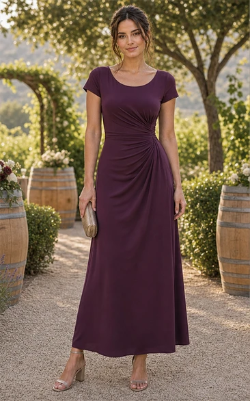 Plum Scoop Neck Short Sleeve A-Line Dress