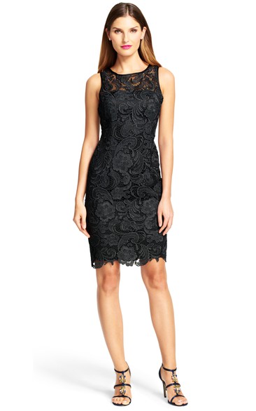 Mini Sheath Bateau Neck Sleeveless Appliqued Lace Bridesmaid Dress With Keyhole