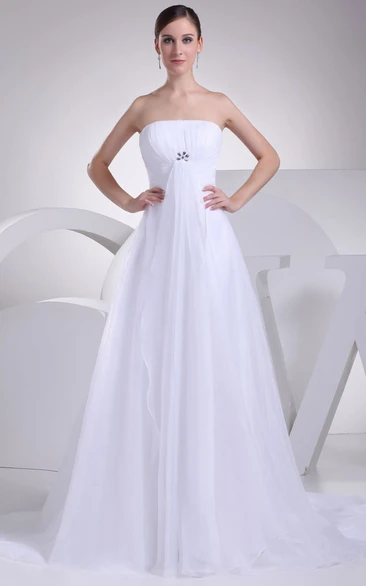 Fairy Strapless A-Line Ruched Dress With Rhinestone and Tulle Overlay