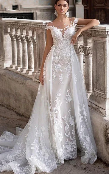 Lace Applique Mermaid Scoop-neck Low-v Back Wedding Dress
