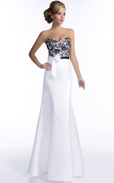 Fit And Flare Satin And Lace Bridesmaid Dress With Bow Sash