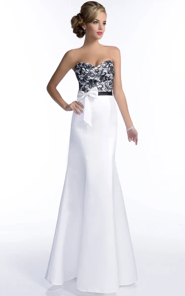 Fit And Flare Satin And Lace Bridesmaid Dress With Bow Sash