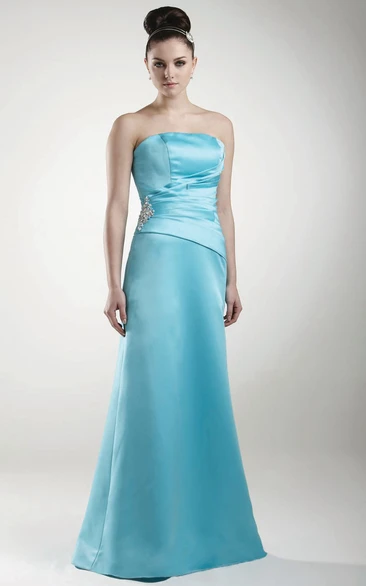 Embroideried Maxi Sleeveless Jeweled Satin Bridesmaid Dress