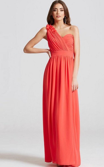 Maxi Sleeveless Ruched One-Shoulder Chiffon Bridesmaid Dress