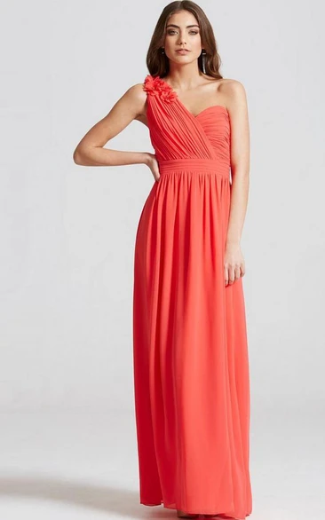 Maxi Sleeveless Ruched One-Shoulder Chiffon Bridesmaid Dress