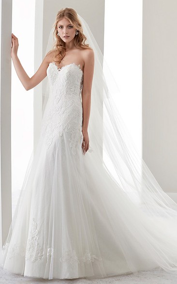 Sweetheart Sheath Lace Gown With Mermaid Style And Appliques