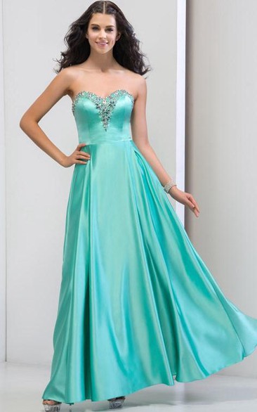A-Line Sweetheart Beaded Ruffles Long Prom Dress