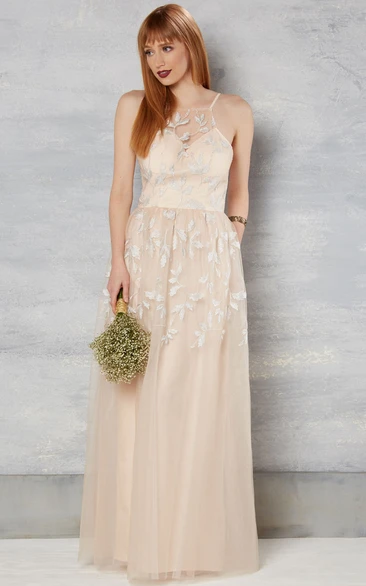 Sheath Spaghetti Tulle Wedding Dress With Deep-V Back