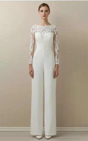 Lace Sleeve Wide Leg Wedding Jumpsuit
