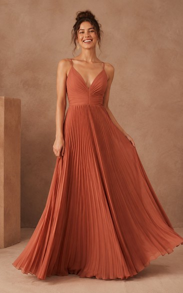 Papaya Pleated Chiffon A-Line Bridesmaid Dress