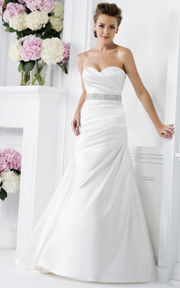 Sweetheart Long Gown With Asymmetrical Ruching And Bow Tie