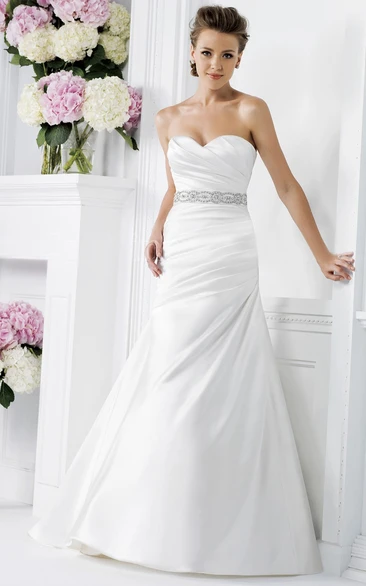 Sweetheart Long Gown With Asymmetrical Ruching And Bow Tie
